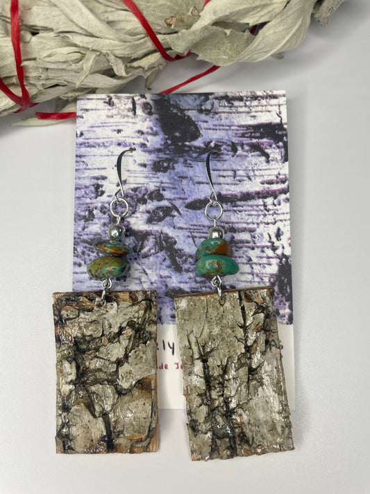 Birchbark Earrings with Turquoise