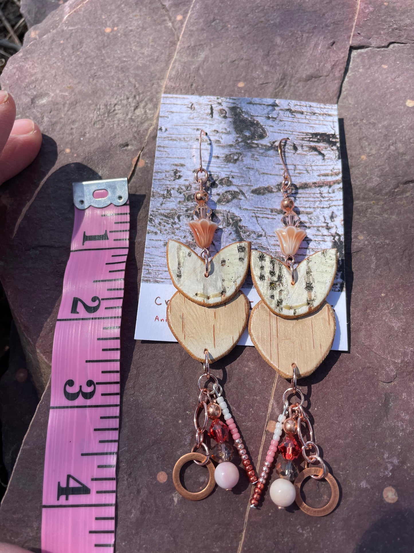 Birchbarkberry Earrings with Pink Conch