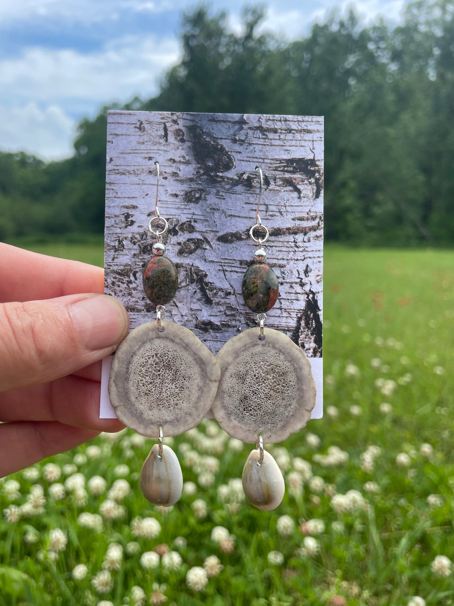 Omashkooz Elk Antler Earrings with Unakite