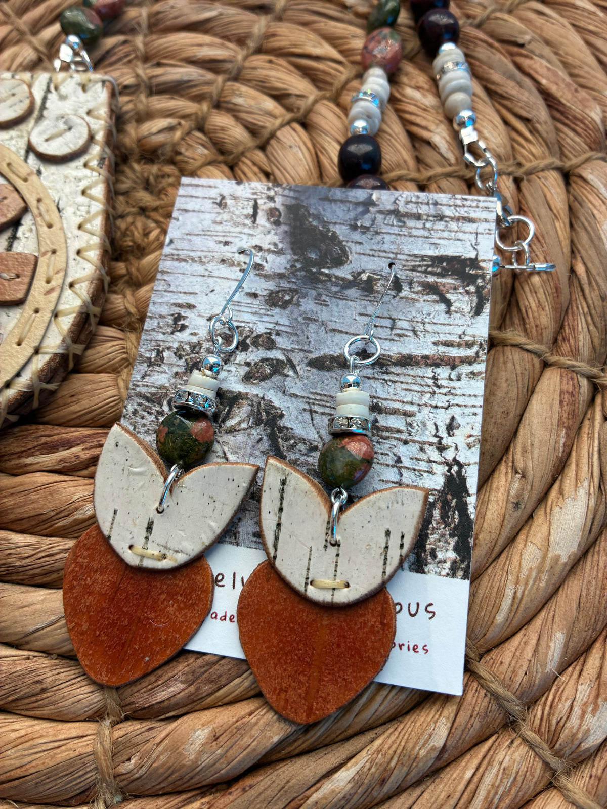 Woodland Floral Birchbark Medallion and Earring Set