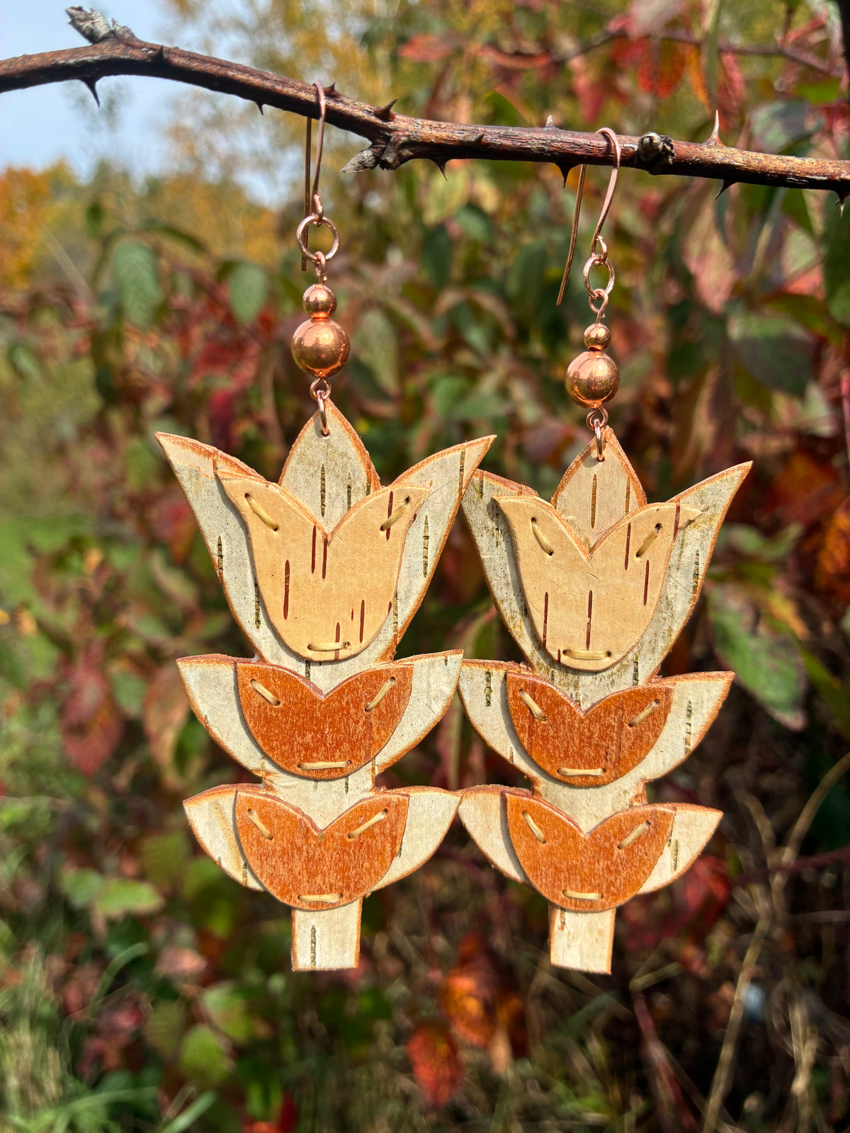 Floral Woodland Appliqué Cutout Birchbark Earrings