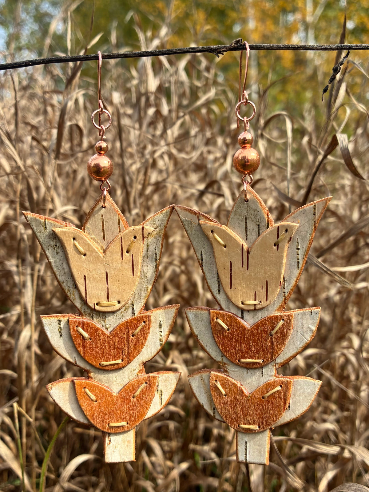 Floral Woodland Appliqué Cutout Birchbark Earrings