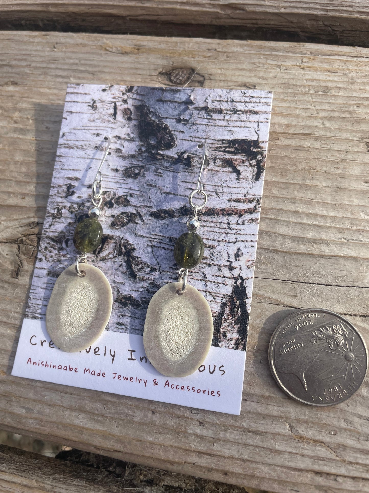 Waawaashkeshi Deer Antler Earrings with Green Garnet