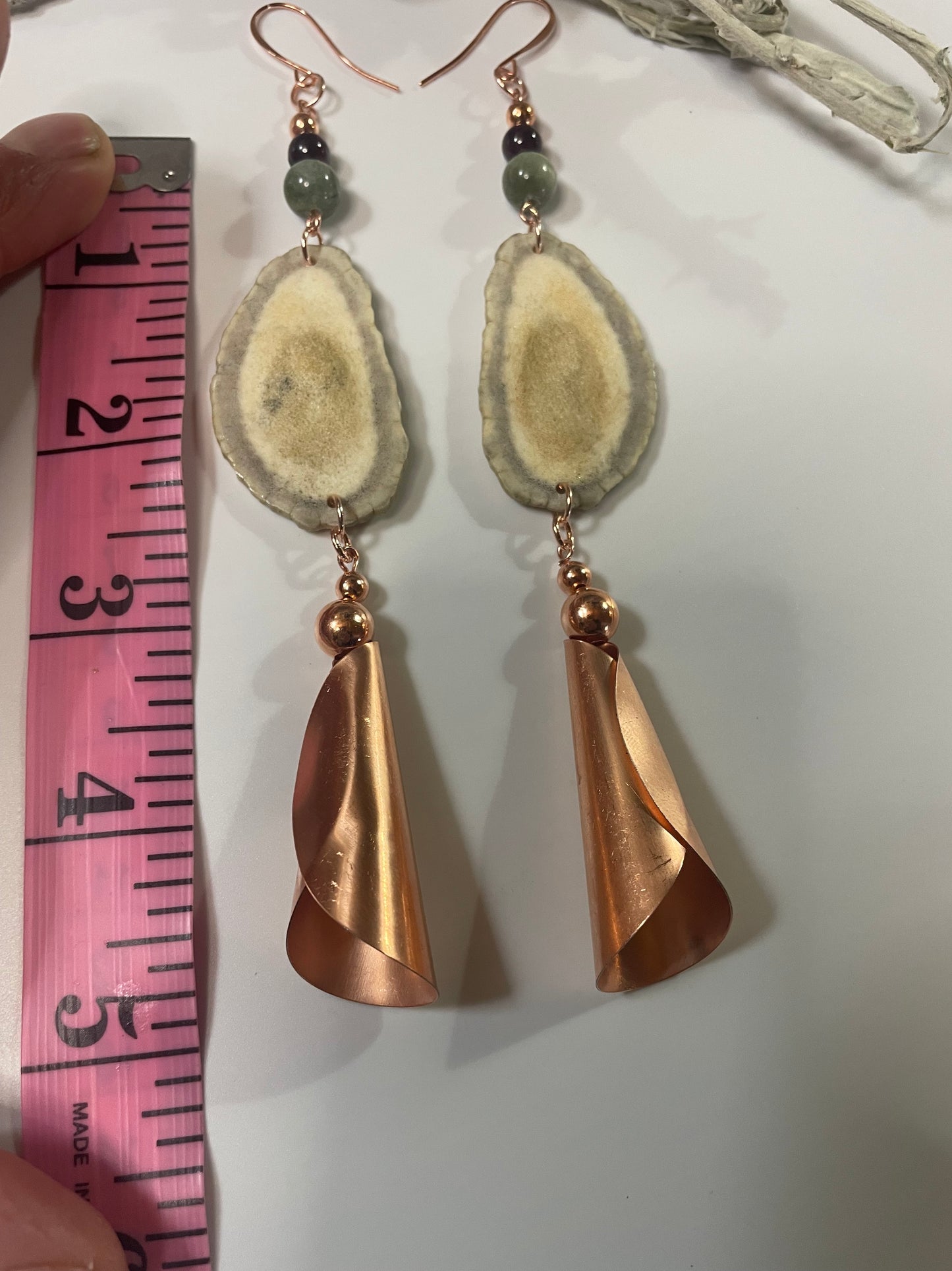 Waawaashkeshi Deer Antler Earrings with Copper and Garnet