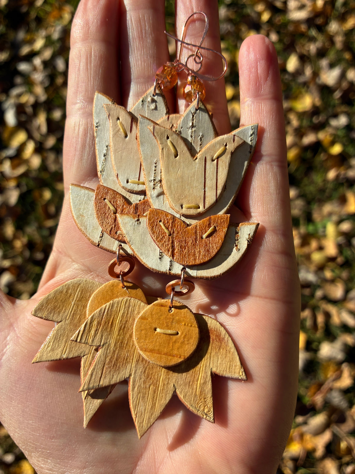 Floral Woodland Appliqué Cutout Birchbark Earrings
