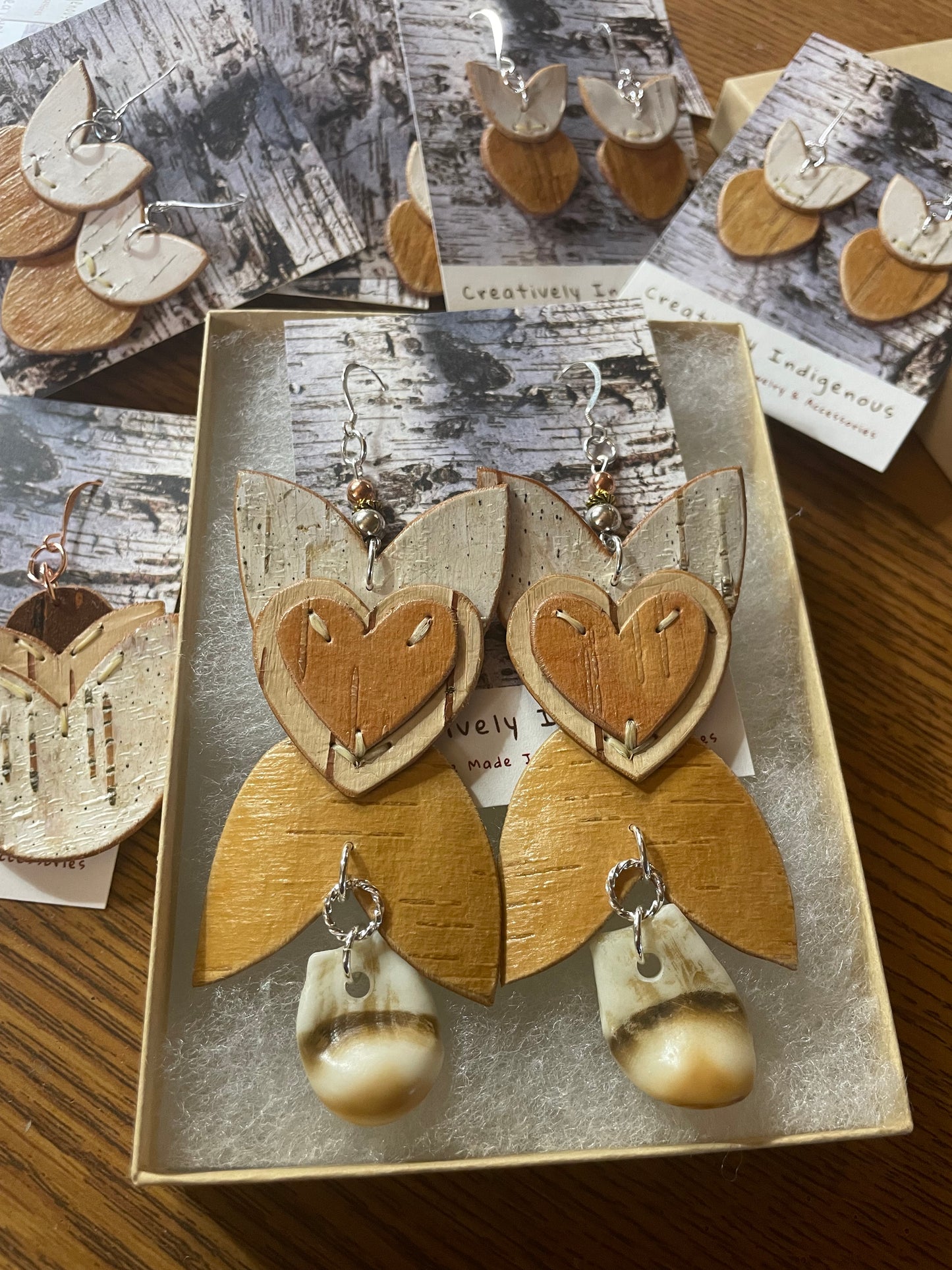 Birchbark Appliqué Floral Earrings with Elk Ivory Replica