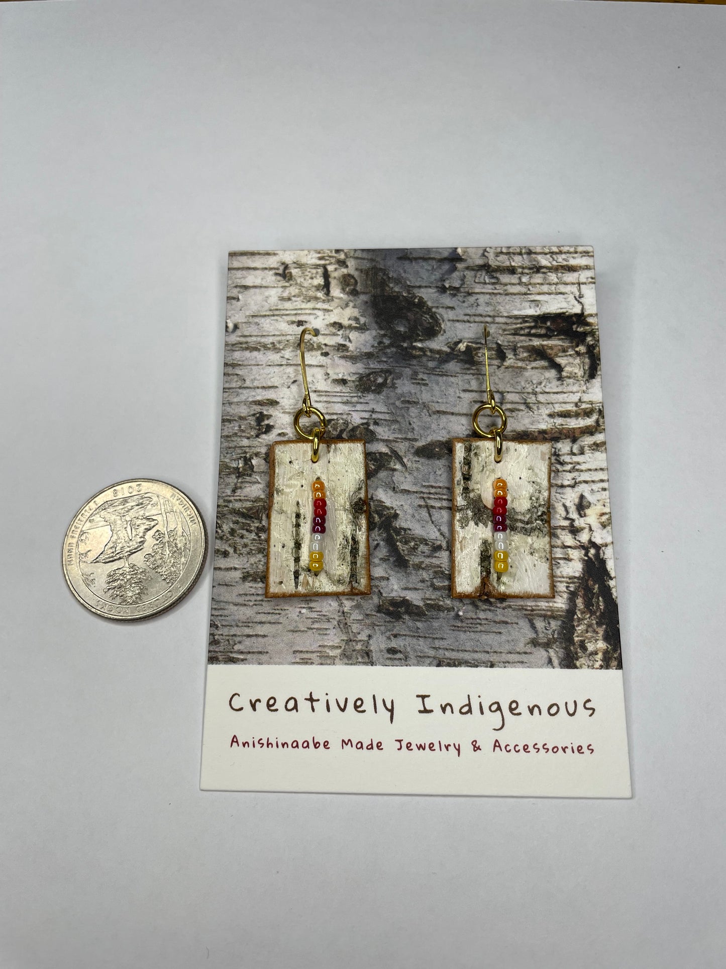 Birchbark and Seed Bead Earrings