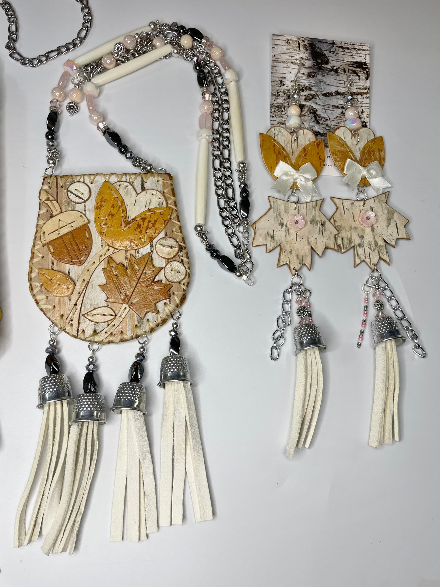 Pink Metal Maple and Floral Blooms Set