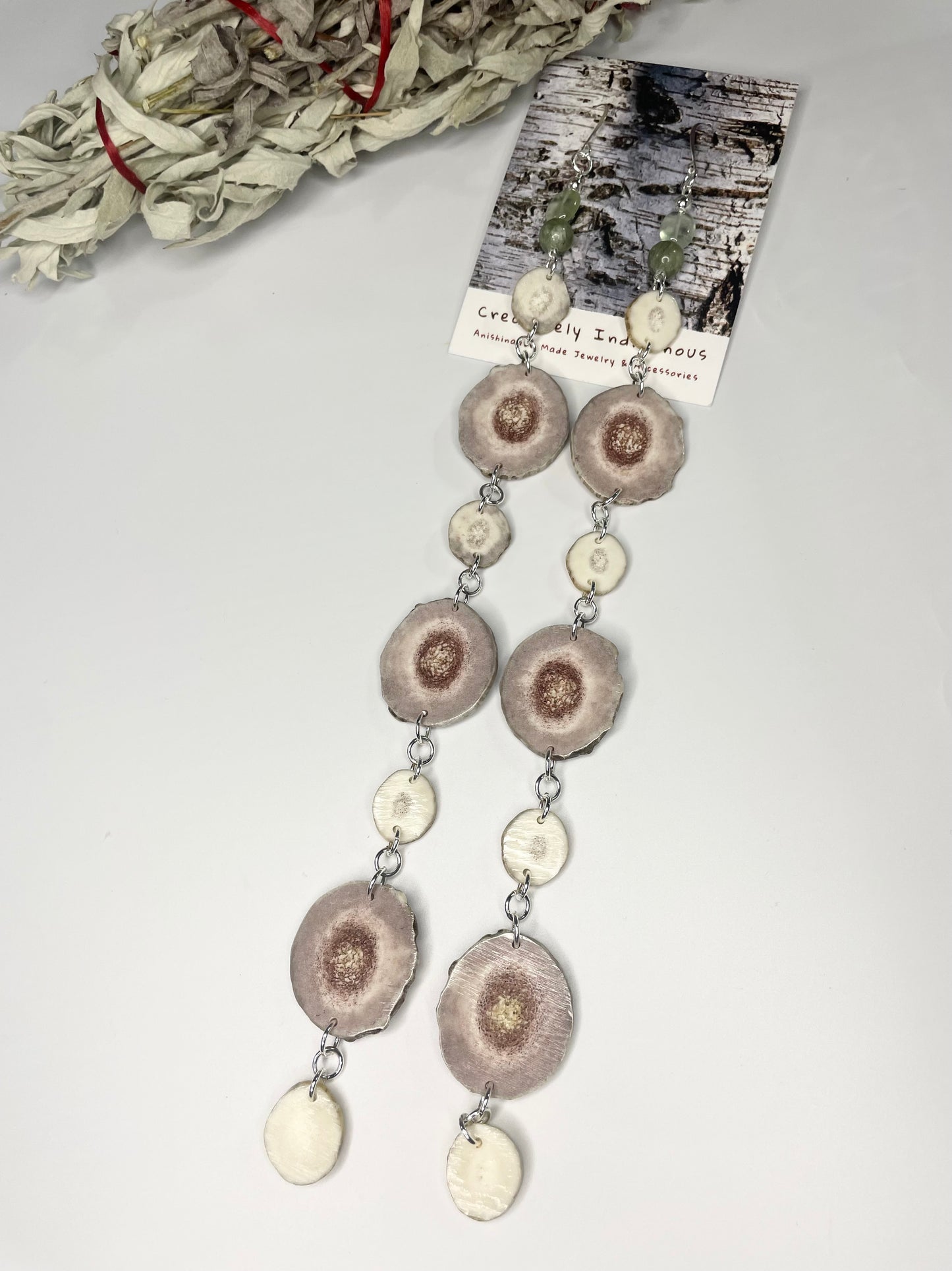 9 inch Waawaashkeshi-Bimikawaan Earrings with Quartz and Kyanite