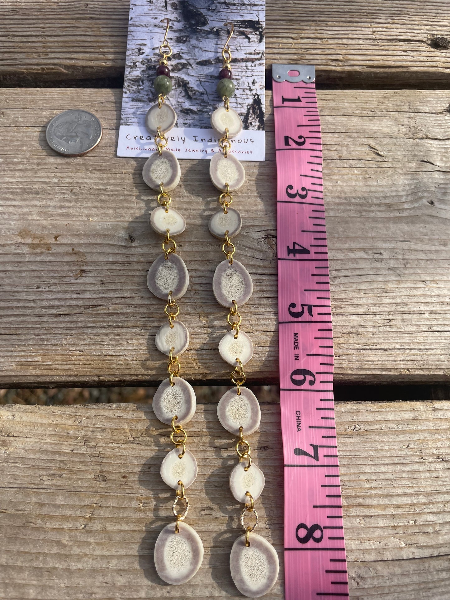 Waawaashkeshi Deer Antler Earrings with Kyanite and Garnet