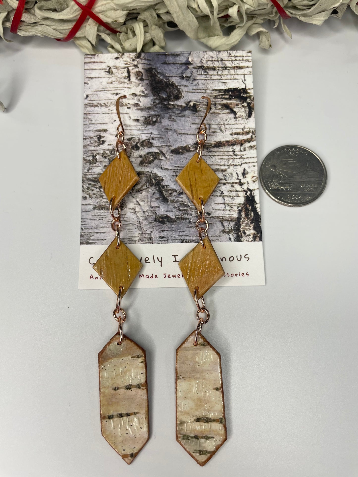 Nigig Otter Track Birchbark Earrings-Small Length