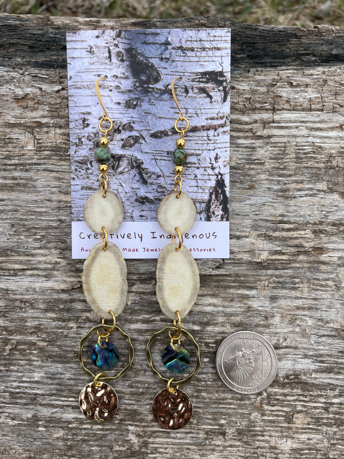 Waawaashkeshi Deer Antler Earrings with Abalone