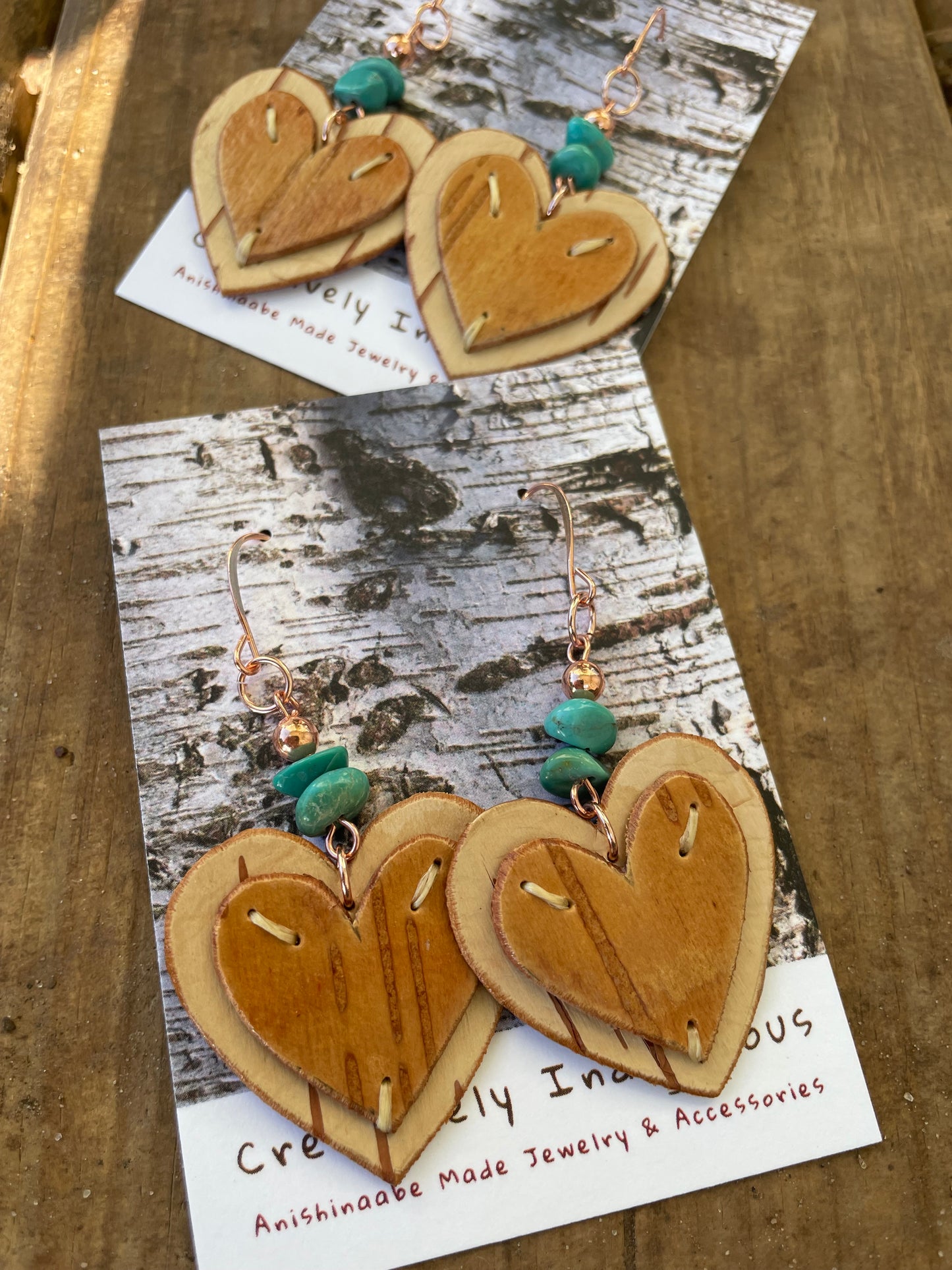 Appliqué Heart Birchbark Earrings