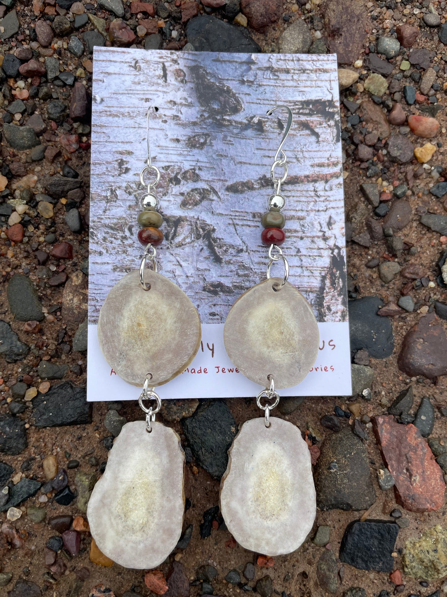 Waawaashkeshi Deer Antler Earrings with Red Creek Jasper