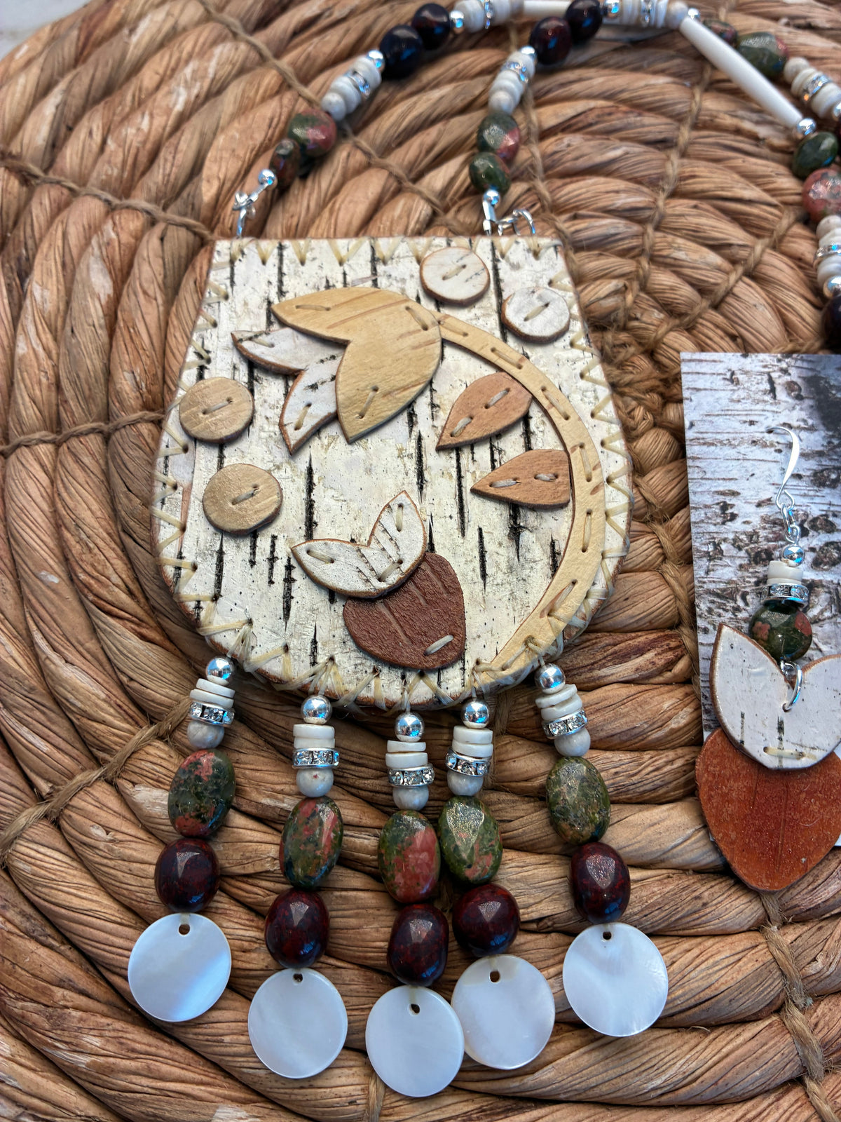 Woodland Floral Birchbark Medallion and Earring Set
