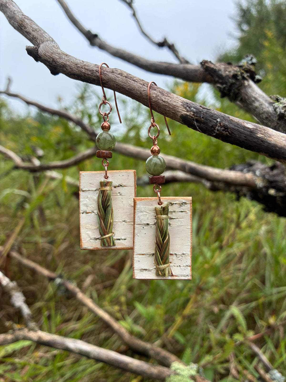Wiigwaas Sweet Grass Braid Earrings with Kyanite