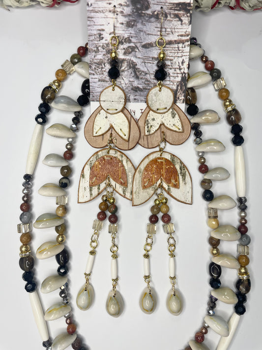 Smoky Quartz Birchbark Appliqué Woodland Floral Set