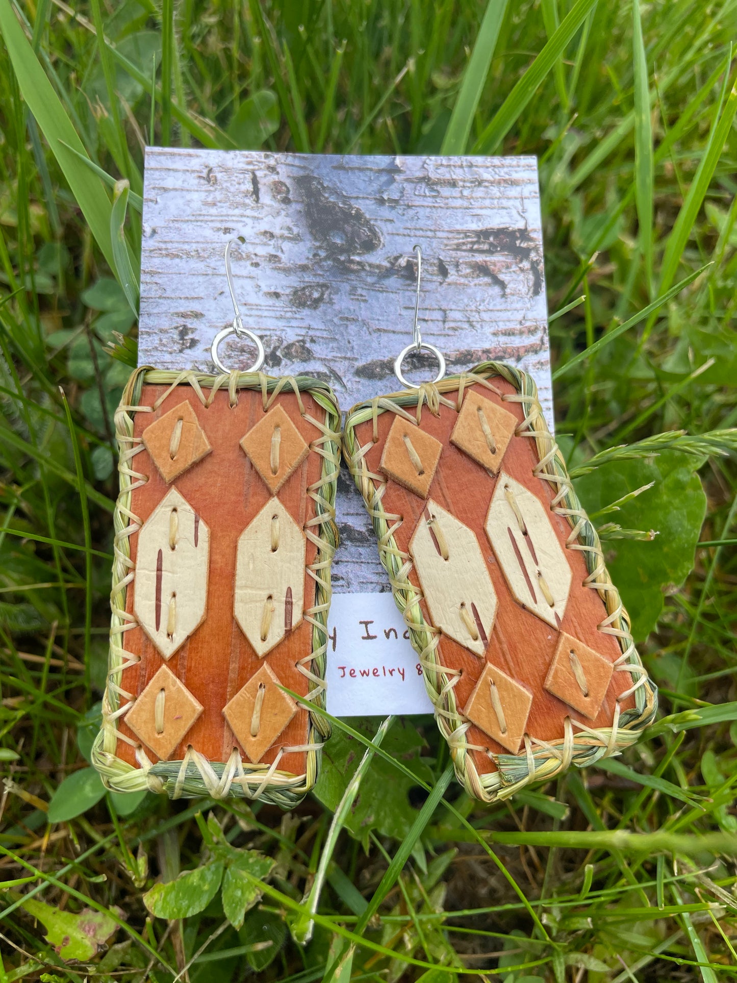 Otter Tracks Birchbark and Braided Sweet Grass Earrings