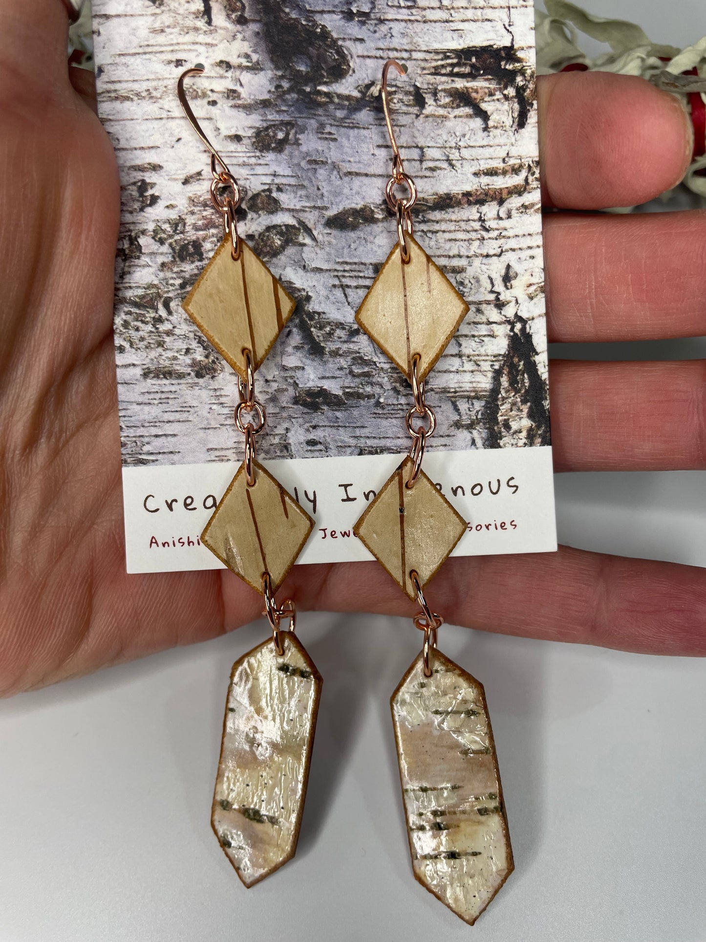 Nigig Otter Track Birchbark Earrings-Small Length