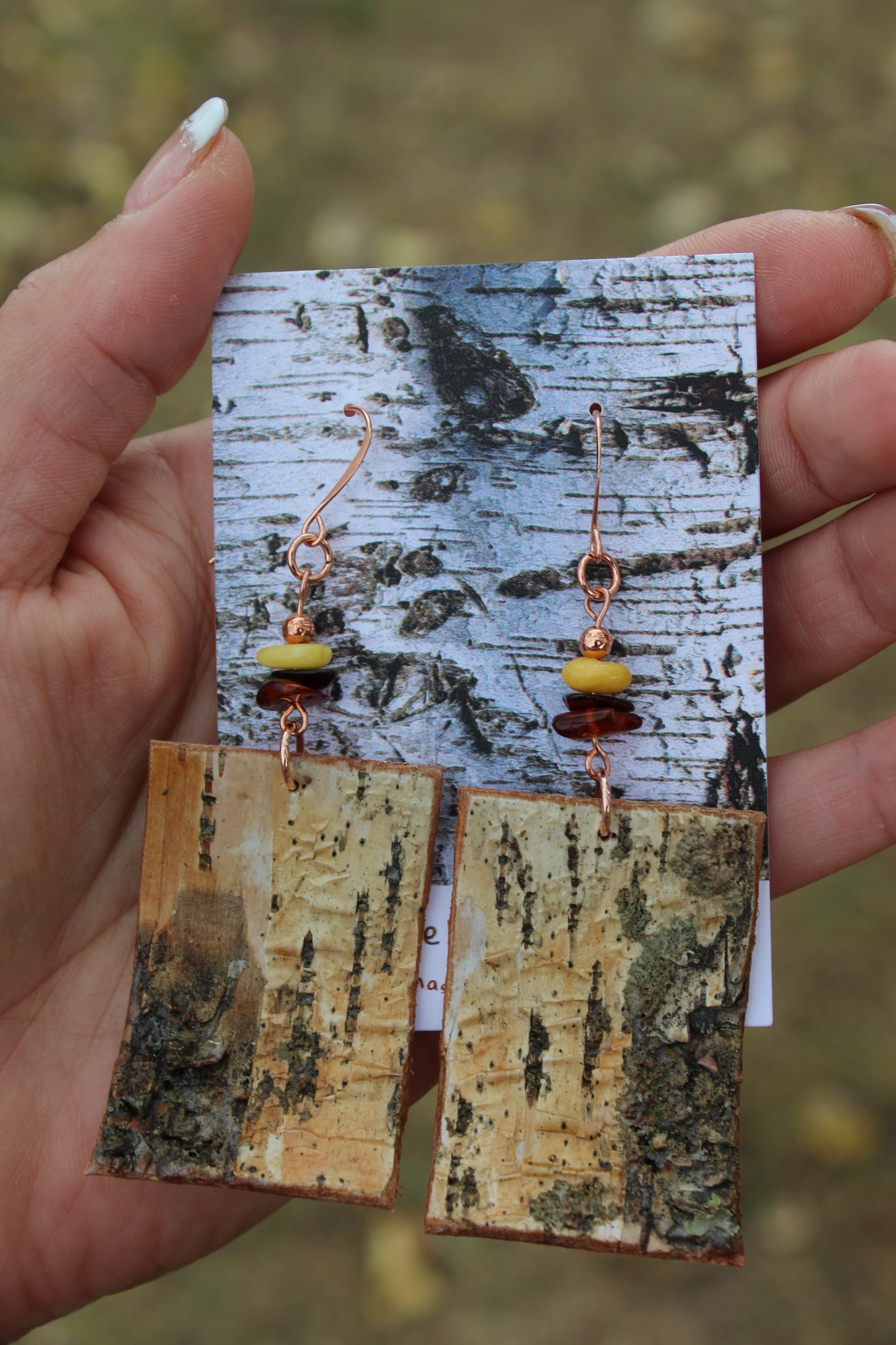 Birchbark and Amber Earrings