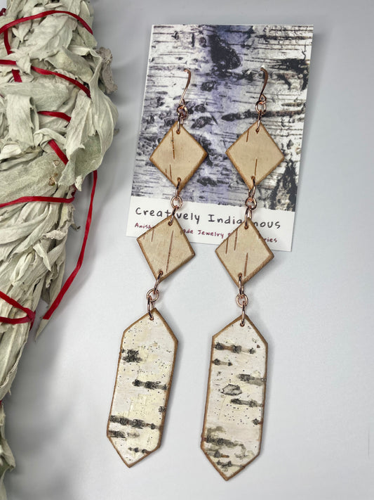 Nigig Otter Track Birchbark Earrings-Medium Length