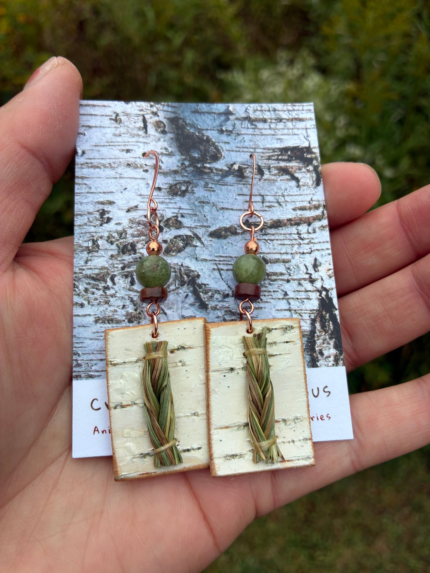 Wiigwaas Sweet Grass Braid Earrings with Kyanite