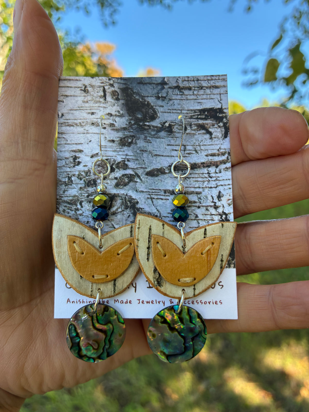 Birchbark Layered Floral Earrings with Abalone