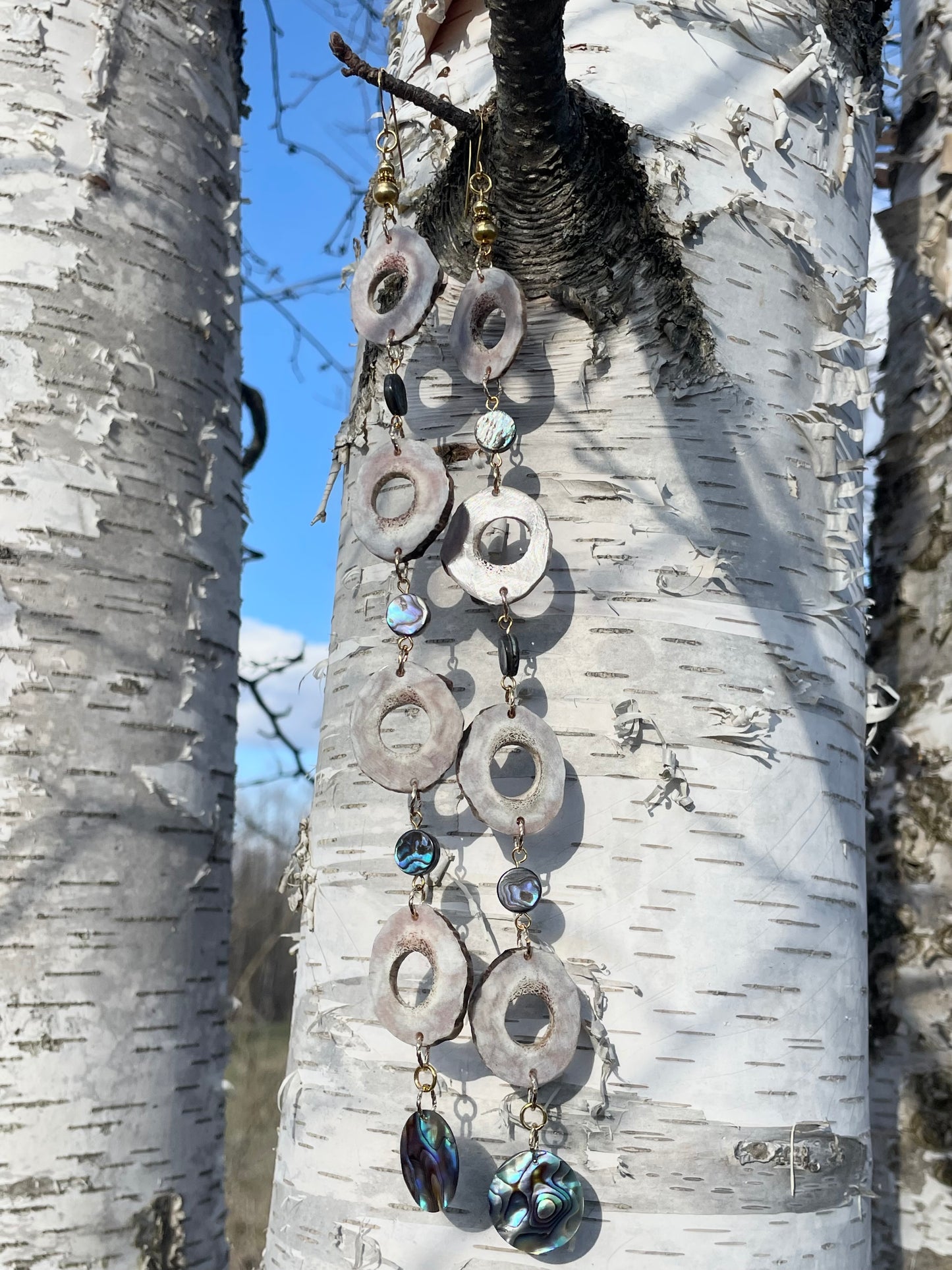 Waawaashkeshi Deer Antler Earrings with Abalone