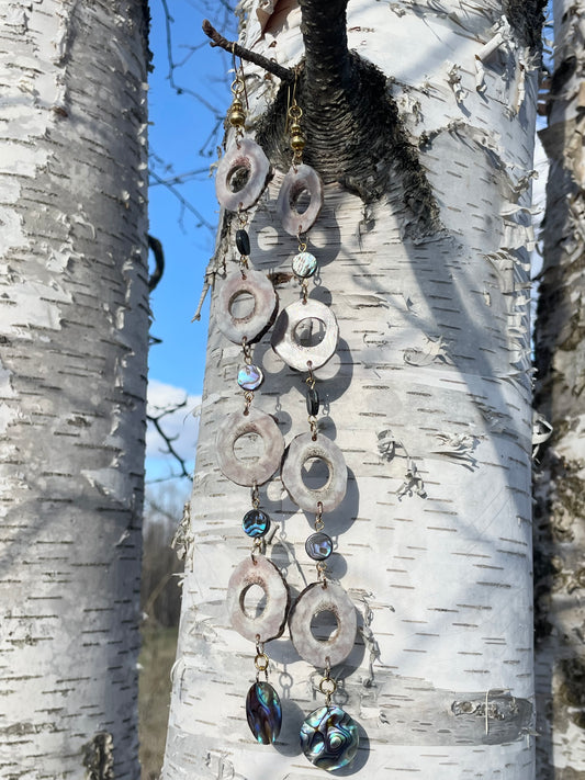 Waawaashkeshi Deer Antler Earrings with Abalone