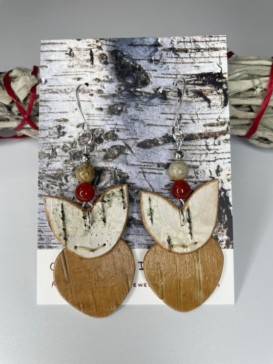 Birchbarkberry Earrings with Carnelian and Fossil Jasper