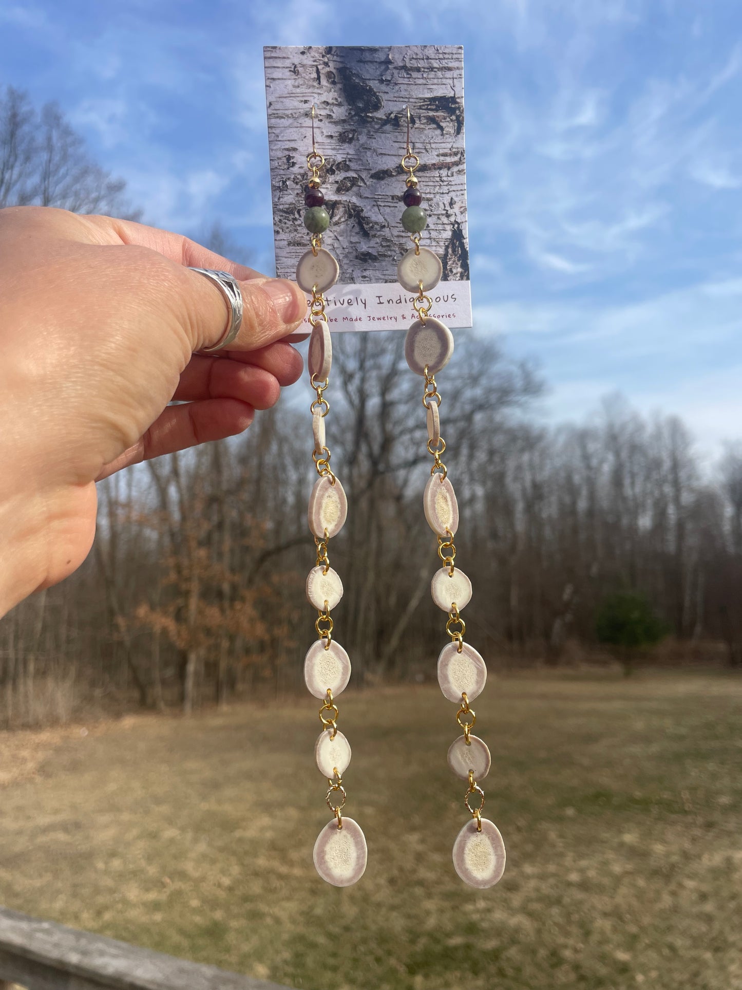 Waawaashkeshi Deer Antler Earrings with Kyanite and Garnet