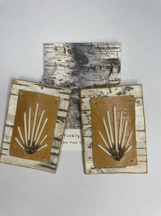 Shooting Star Birchbark and Porcupine Quill Earrings