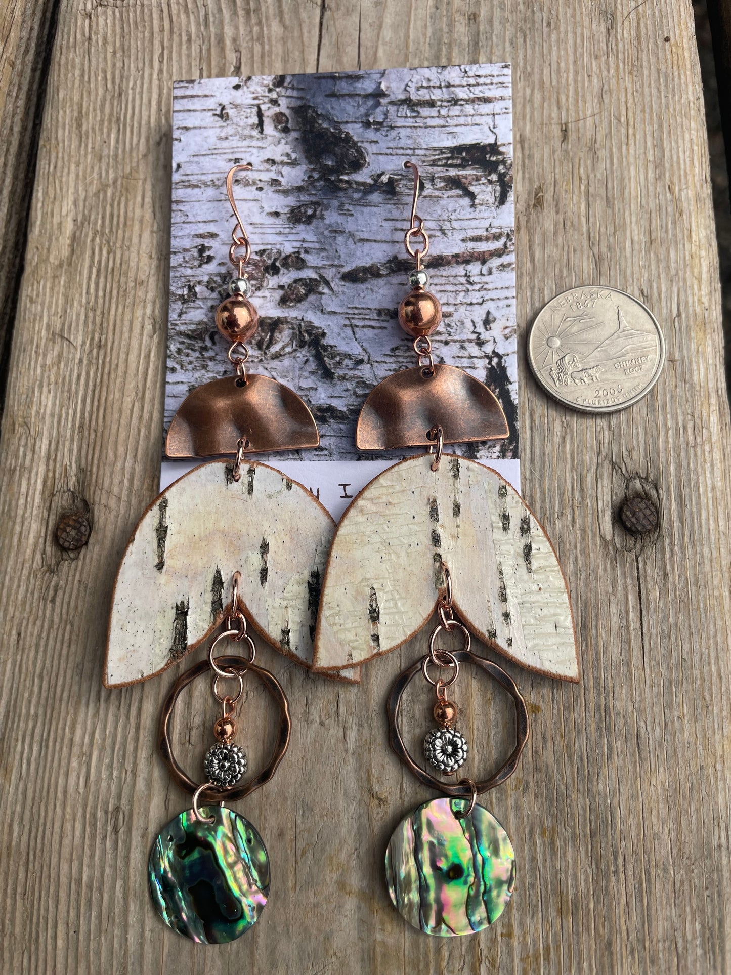 Birchbark and Abalone Earrings