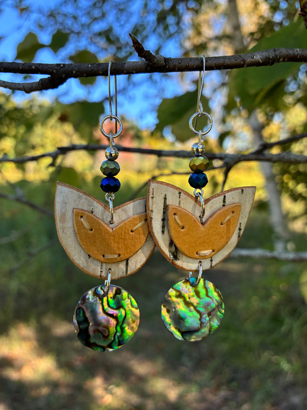 Birchbark Layered Floral Earrings with Abalone
