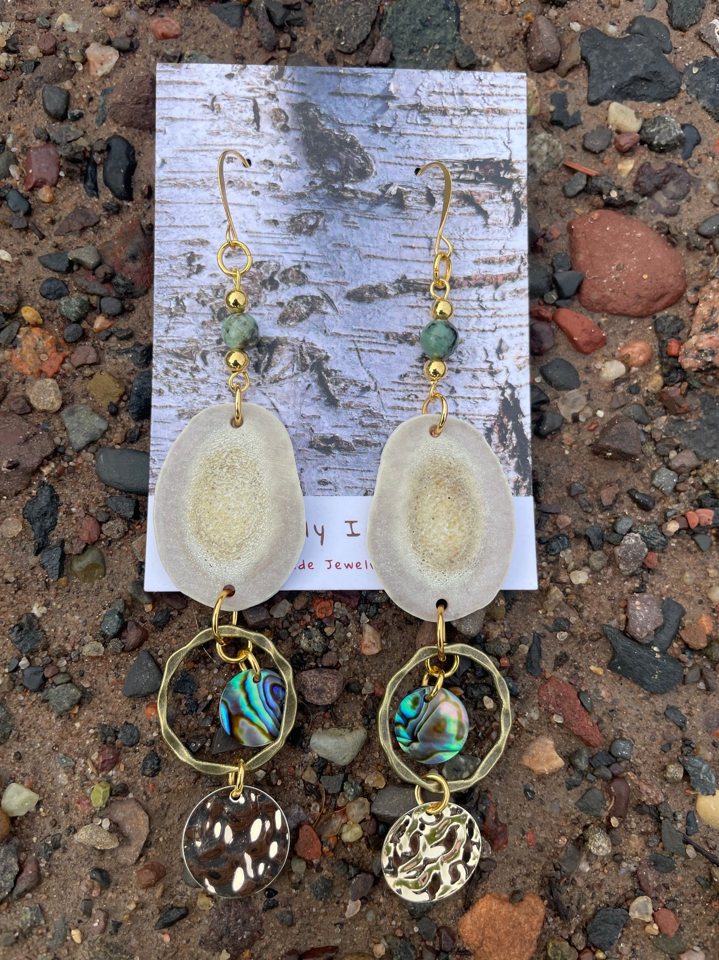 Waawaashkeshi Deer Antler Earrings with Abalone