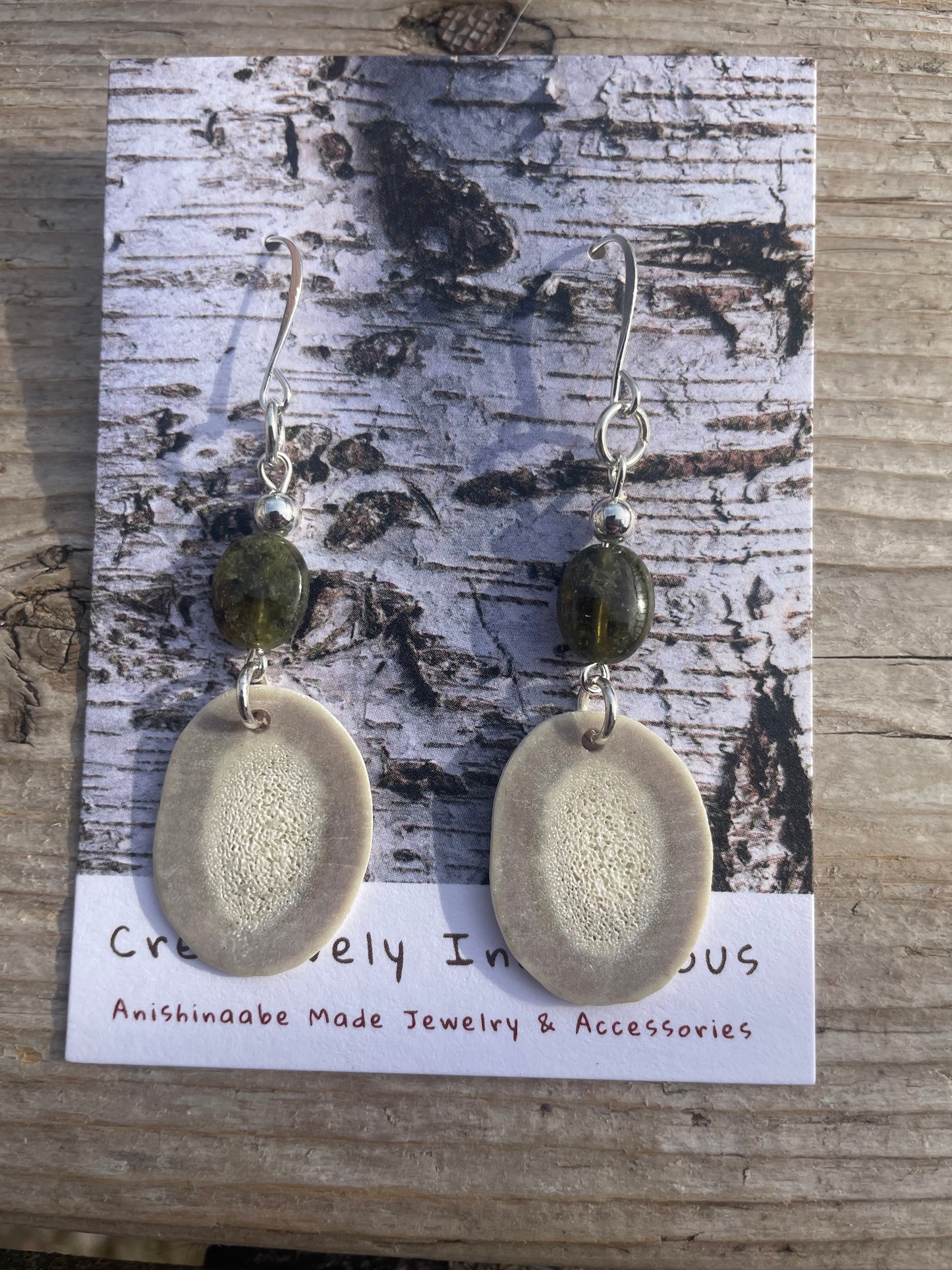 Waawaashkeshi Deer Antler Earrings with Green Garnet
