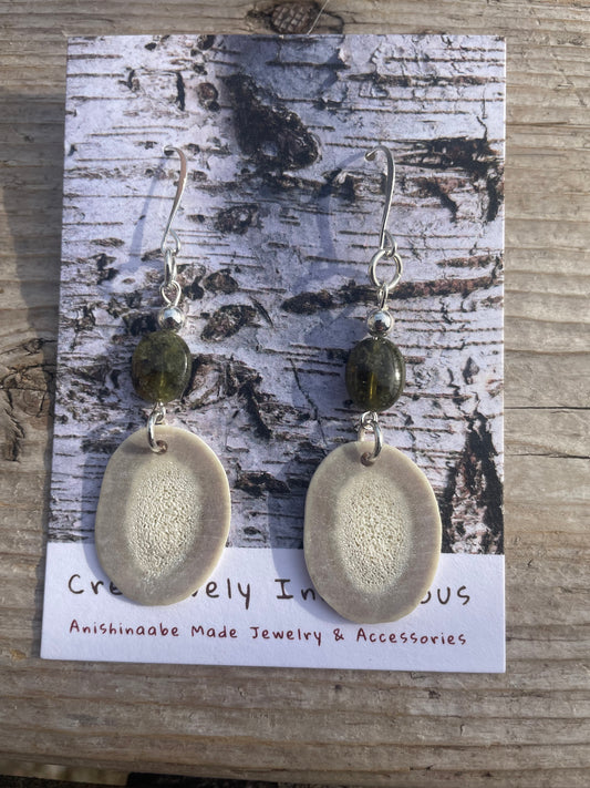 Waawaashkeshi Deer Antler Earrings with Green Garnet