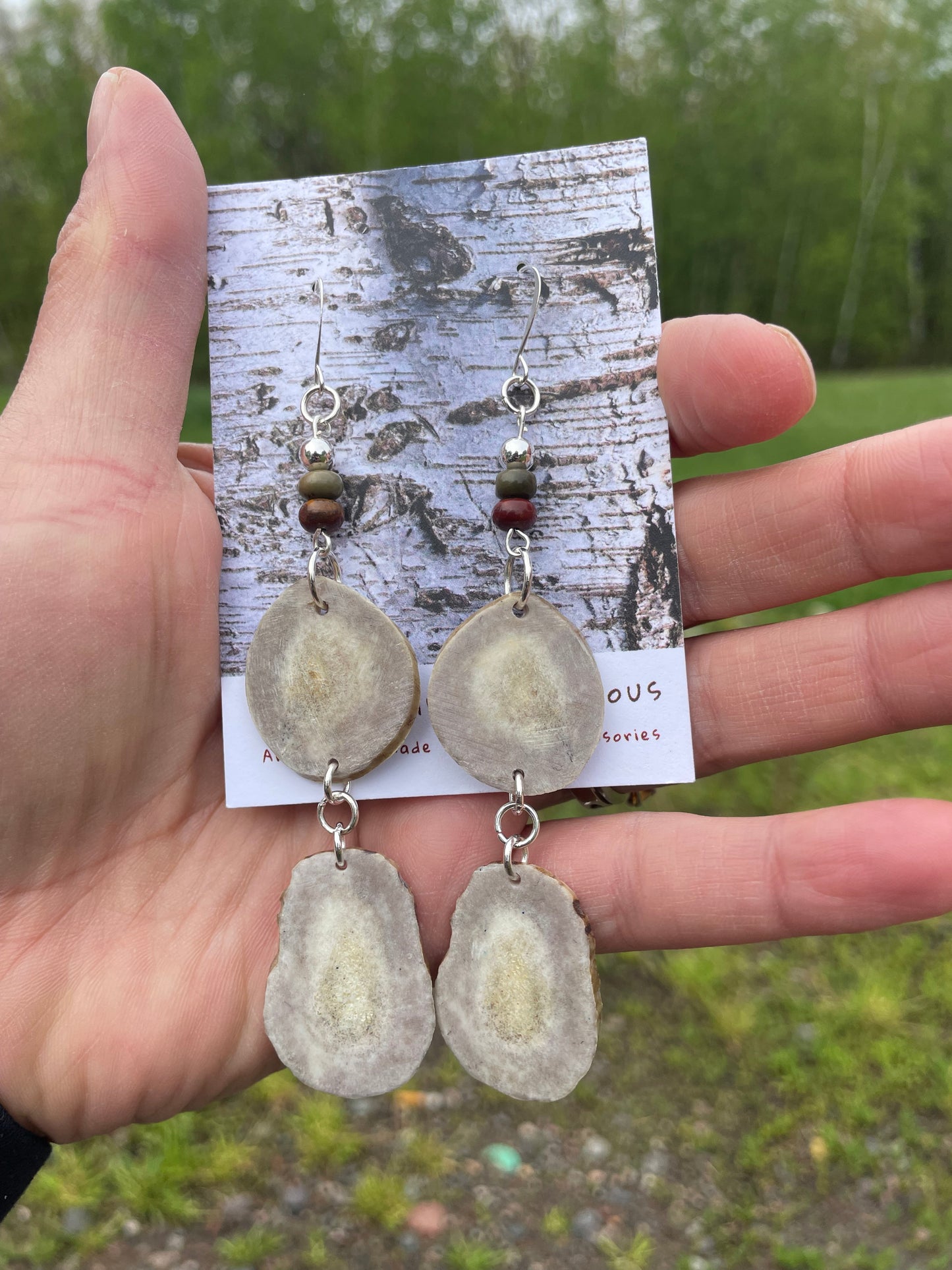 Waawaashkeshi Deer Antler Earrings with Red Creek Jasper