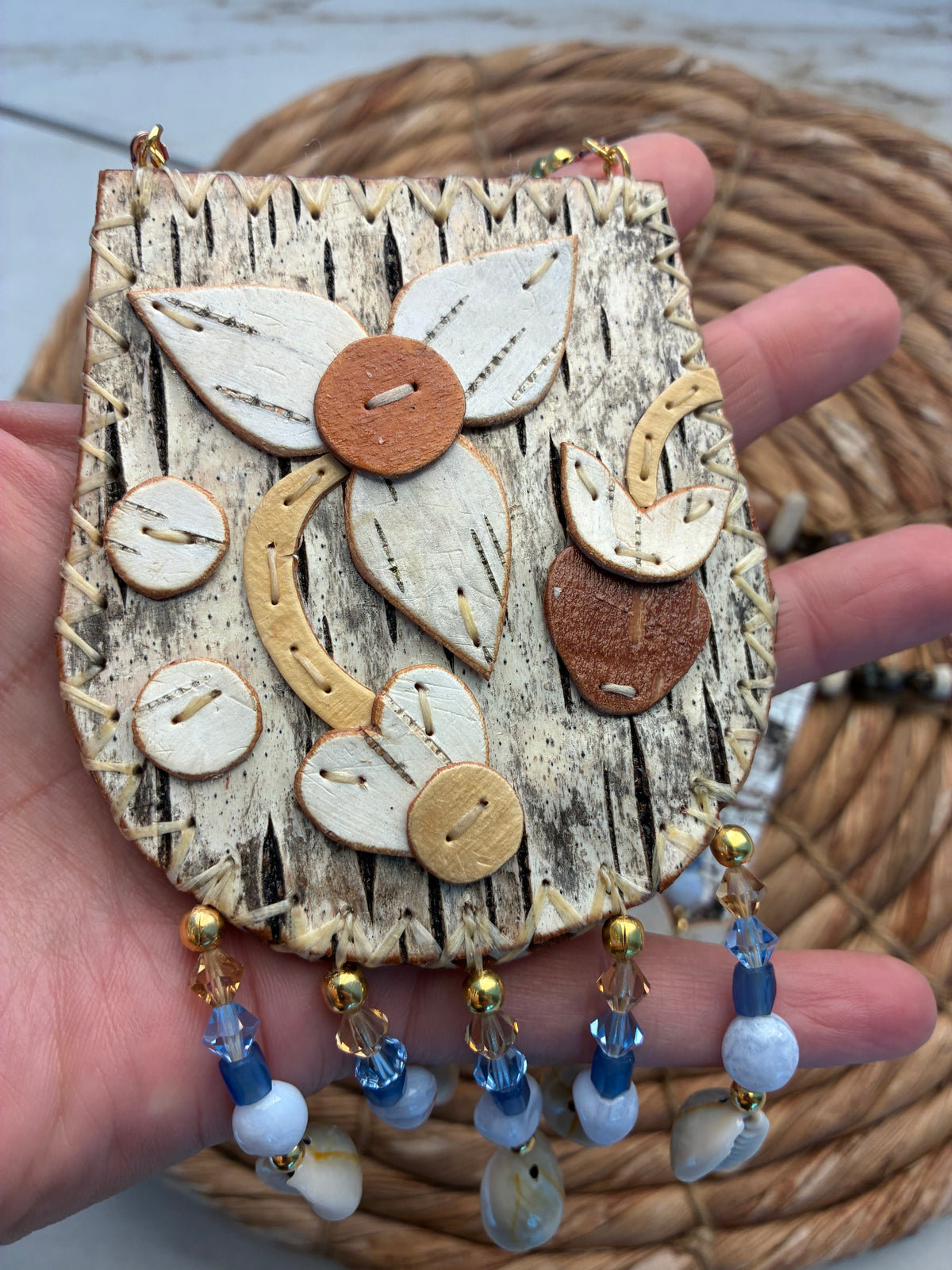 Woodland Floral Birchbark Medallion and Earring Set