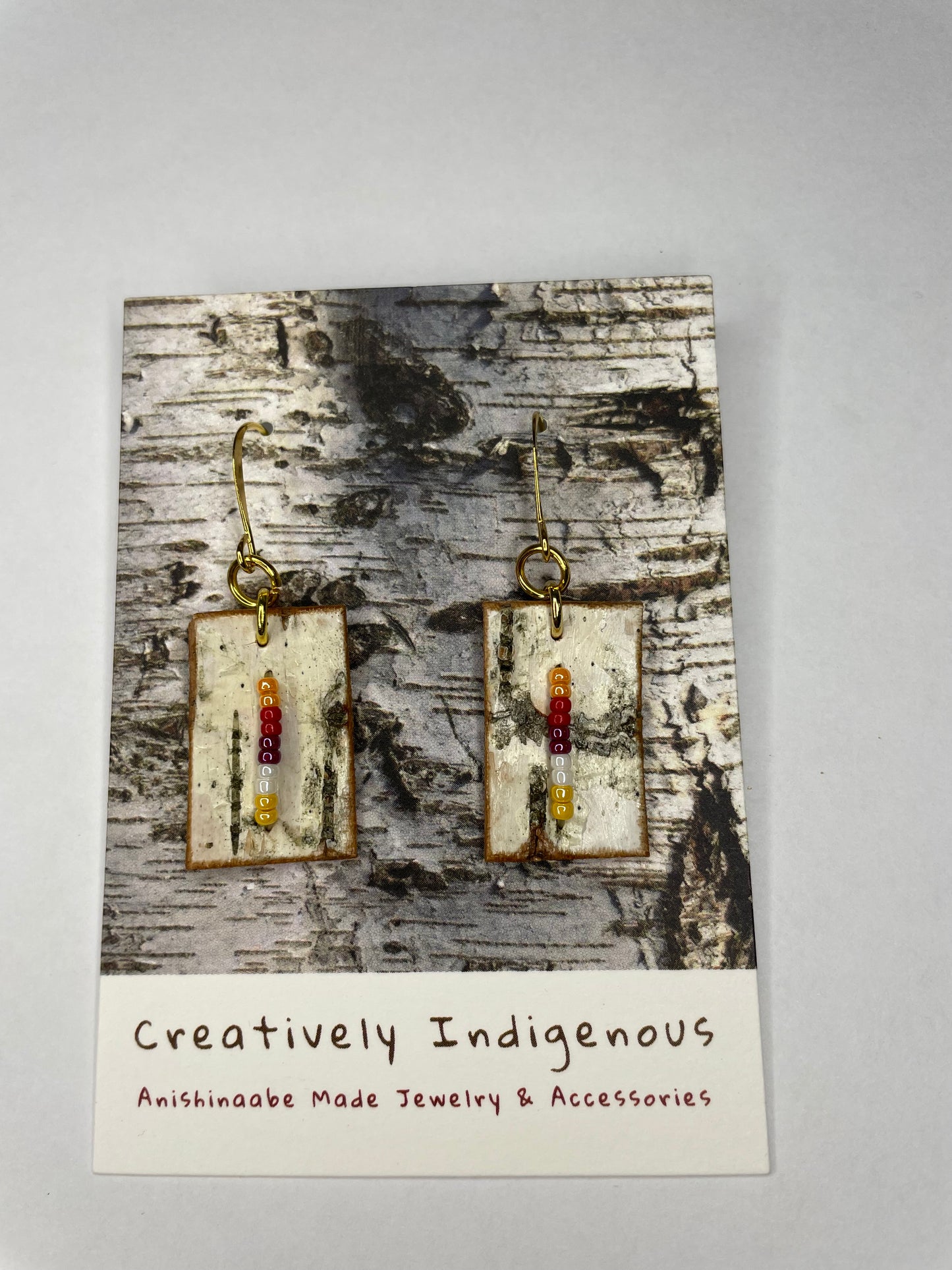 Birchbark and Seed Bead Earrings