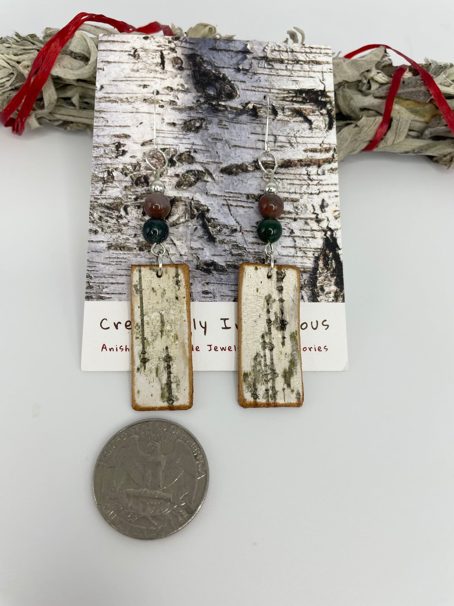 Birchbark and Indian Agate Earrings