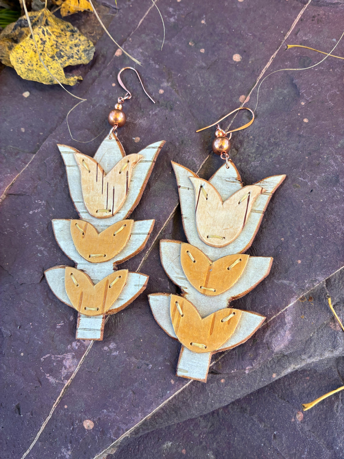 Floral Woodland Appliqué Cutout Birchbark Earrings