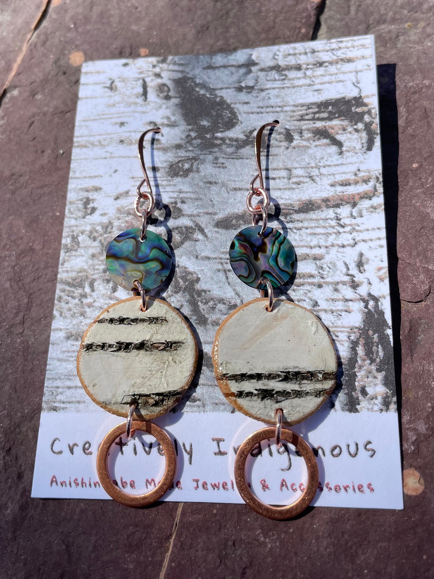 Birchbark Earrings with Abalone