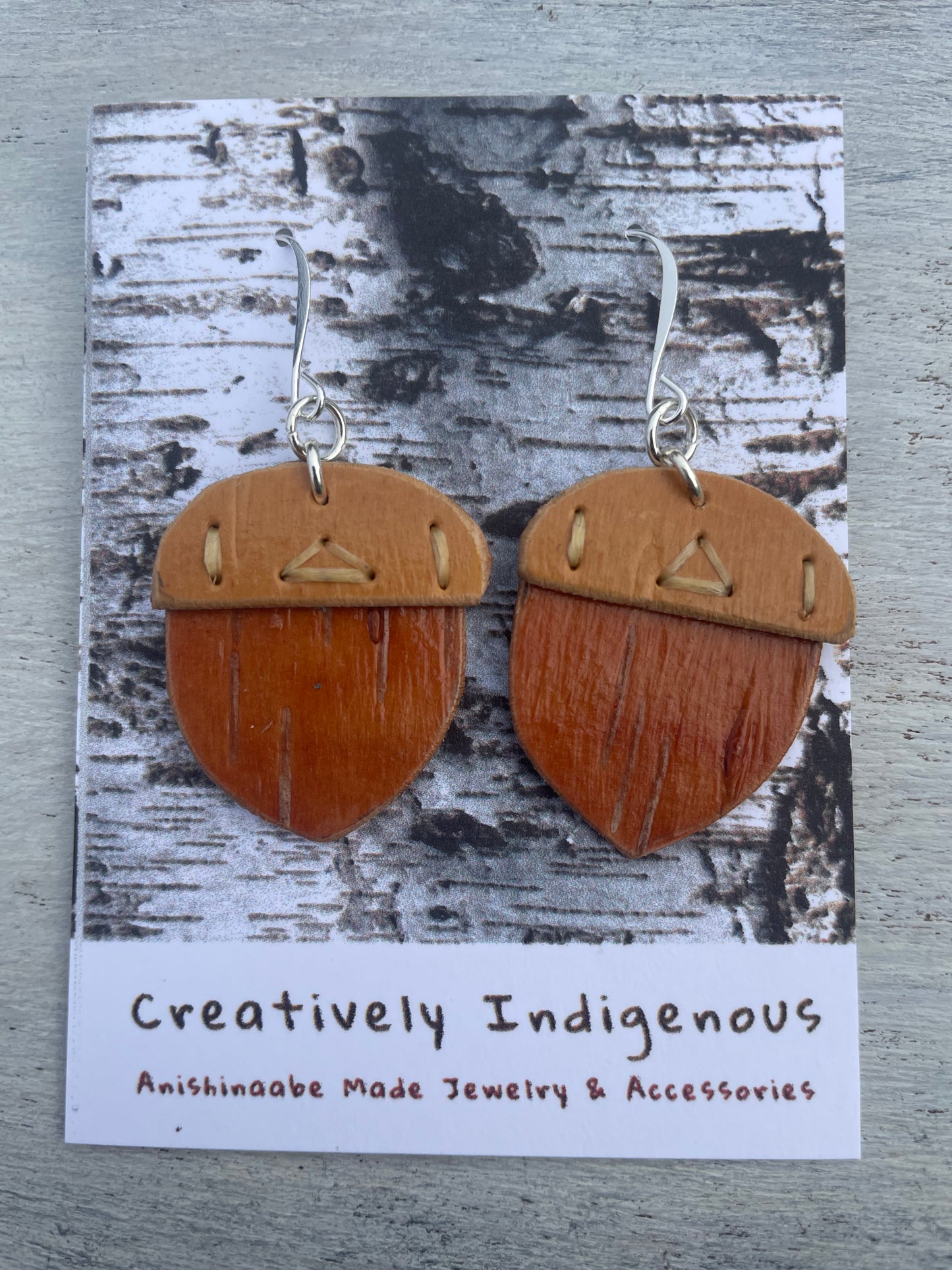 Acorn Birchbark Earrings (Silver)