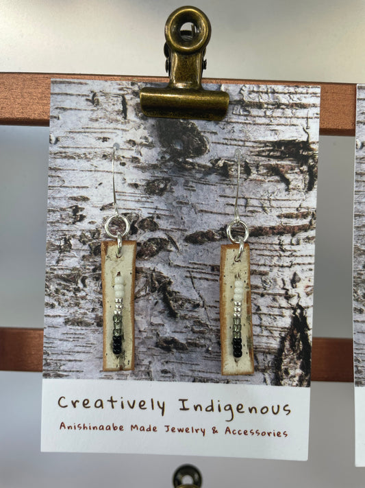 Birchbark and Seed Bead Earrings