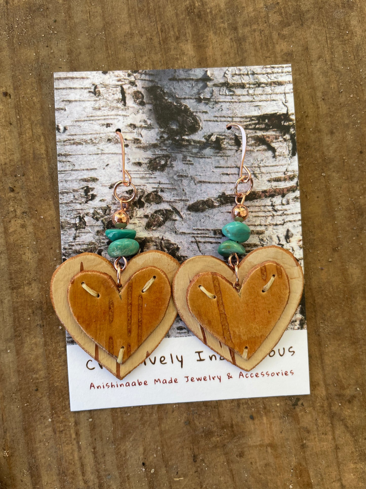 Appliqué Heart Birchbark Earrings
