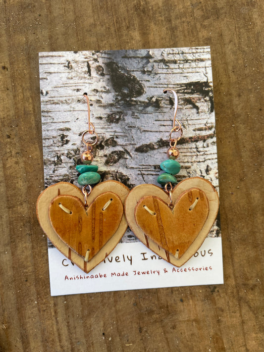 Appliqué Heart Birchbark Earrings