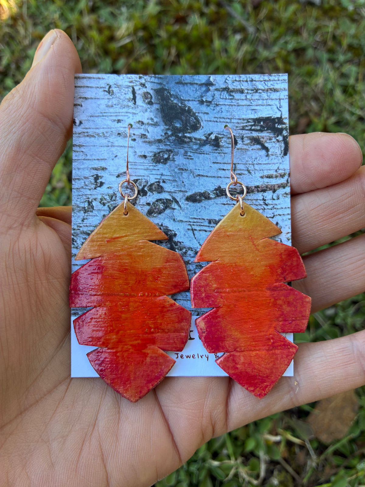 Wiigwaas Dagwaagin Birchbark and Watercolor Earrings (large)