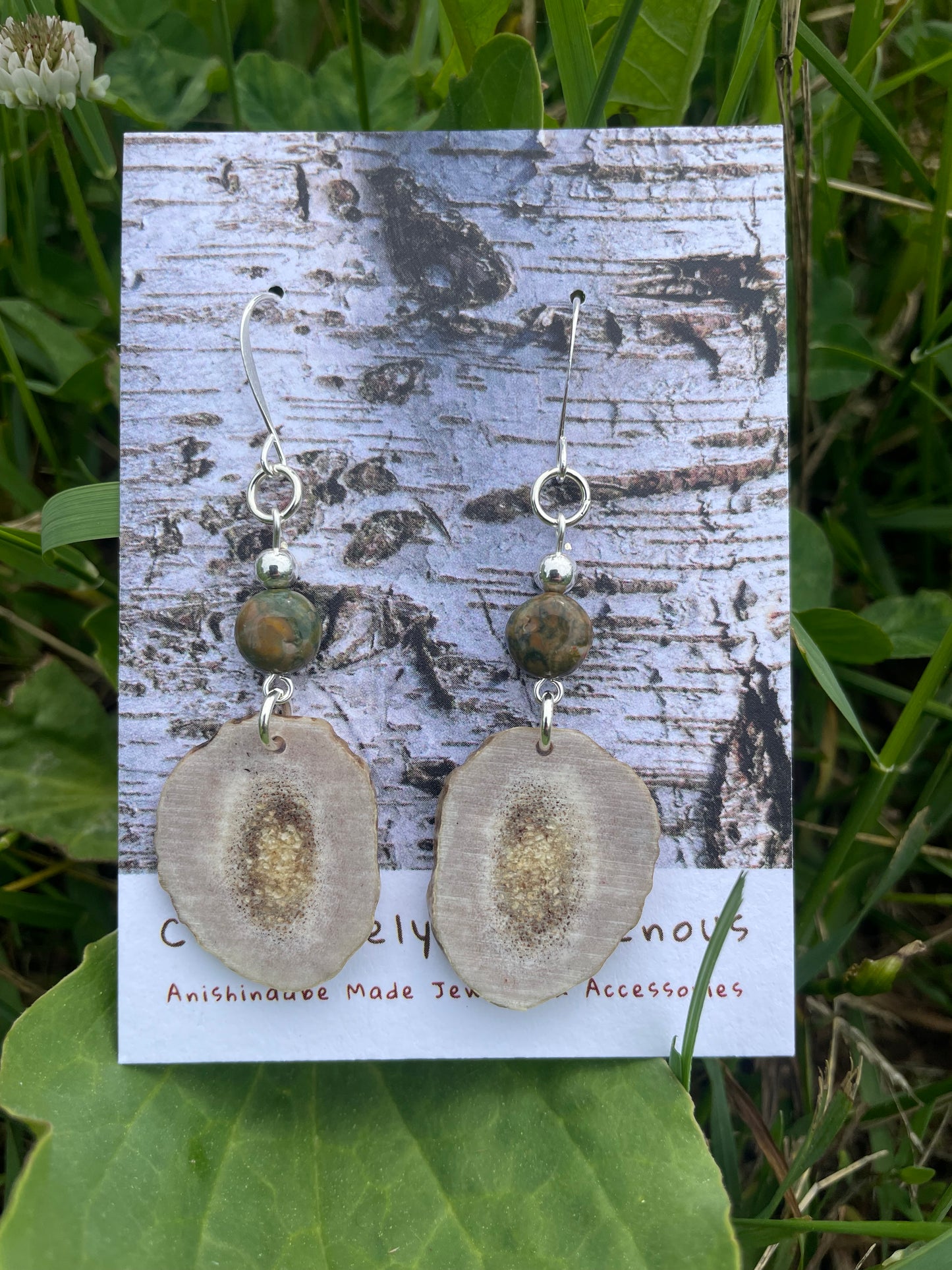 Waawaashkeshi Deer Antler Earrings with Jasper
