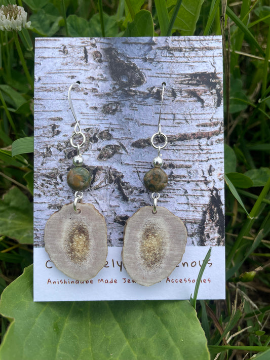 Waawaashkeshi Deer Antler Earrings with Jasper
